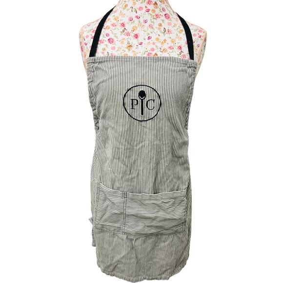 🖤 Pampered Chef Apron Gray Striped Kitchen Cooking Workwear Retro Utility - Picture 1 of 3